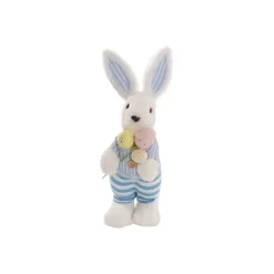 Standing Male Bunny w Egg Bouquet Blue & White (30cmH)