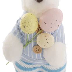 Standing Male Bunny w Egg Bouquet Blue & White (30cmH)