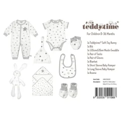Star Print 100% Cotton Baby Gift Case Set 8 Grey