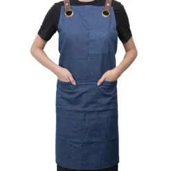 Stylish Denim Apron With Pockets Dark Blue (81x87cm)