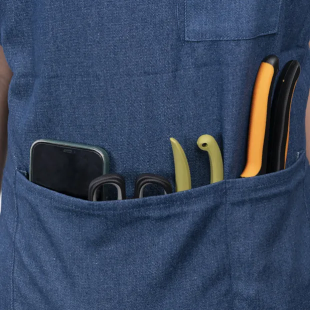 Stylish Denim Apron With Pockets Dark Blue (81x87cm)