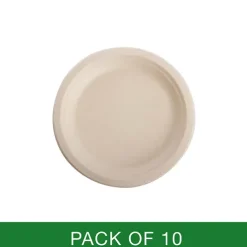 Sugarcane Lunch Plate Natural (18cm) Pack 10