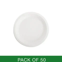 Sugarcane Lunch Plate White (18cm) Pack 50