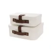 Suitcase Hamper Faux Linen Leather Set 2 White (29x20x11Hcm)