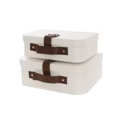Suitcase Hamper Faux Linen Leather Set 2 White (29x20x11Hcm)