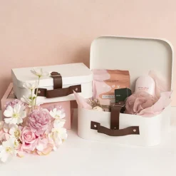 Suitcase Hamper Faux Linen Leather Set 2 White (29x20x11Hcm)