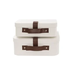 Suitcase Hamper Faux Linen Leather Set 2 White (29x20x11Hcm)