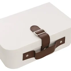 Suitcase Hamper Faux Linen Leather Set 2 White (29x20x11Hcm)
