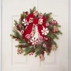 Sweet Candy Gingerbread Man Wreath Red (55cmD)