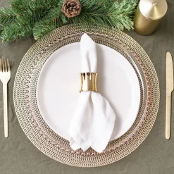 Table Placemat Set 2 Round Rattan Look Champagne (38cmD)