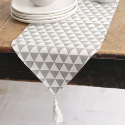Table Runner Geometric Pattern Light Grey (30cmx180cmL)