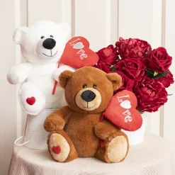 Teddy Bear Bruno w Love Heart Balloon Plush White (27cmST)