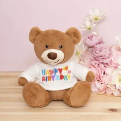 Teddy Bear Caleb w Happy Birthday T-Shirt White (21cmST)