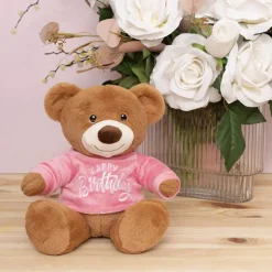 Teddy Bear Caleb w Happy Birthday T-Shirt Pink (21cmST)