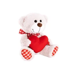 Teddy Bear Derrick w Heart Plush Toy White (21cmST)