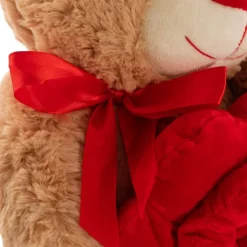 Teddy Bear Kev w Red Bow & Rose Plush Toy Brown (30cmST)