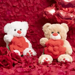 Teddy Bear Kev w Red Bow & Rose Plush Toy Brown (30cmST)