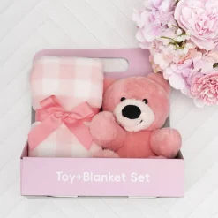 Teddy Bear Louie Gift Pack Bear and Blanket Coral (21cmST)