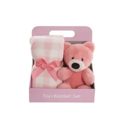 Teddy Bear Louie Gift Pack Bear and Blanket Coral (21cmST)