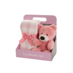 Teddy Bear Louie Gift Pack Bear and Blanket Coral (21cmST)