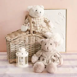 Teddy Bear Lucy w Dress Plush Soft Toy Light Brown (25cmST)