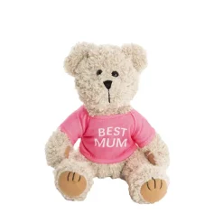 Teddy Bear Message Best Mum Hot Pink T Shirt (20cmHT)
