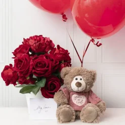 Teddy Bear Walter w Knitted Lots of Love Top Brown (21cmST)