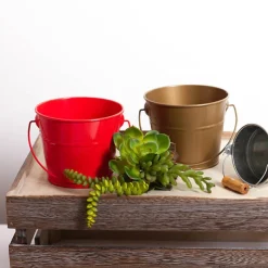 Tin Bucket with Handle Red (12.5Dx10.5cmH)