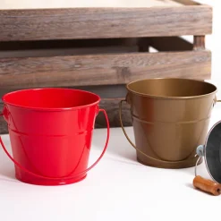 Tin Bucket with Handle Red (12.5Dx10.5cmH)