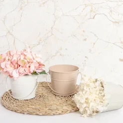 Tin Bucket with Handle White (12.5Dx10.5cmH)