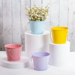 Tin Bucket with Handle Yellow (12.5Dx10.5cmH)