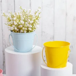 Tin Bucket with Handle Yellow (12.5Dx10.5cmH)