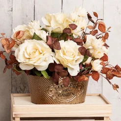 Tin Country Rustic Oval Pot Gold (21x15.5x9.5cmH)