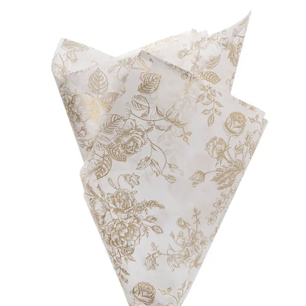 Tissue Paper Inspo Florals Pk100 21gsm Gold White(50x75cm)