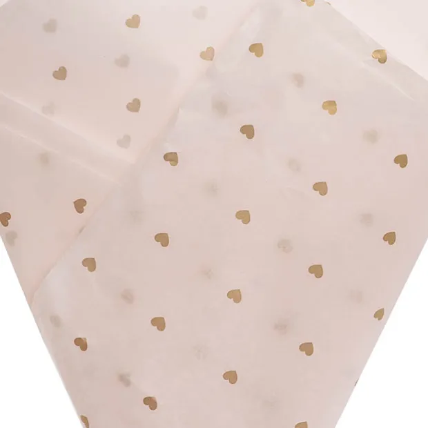 Tissue Paper Inspo Gold Hearts 17gsm Pk100 Pink (50x75cm)