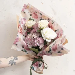 Tissue Paper Luxe Floral Pk100 28gsm Pink White (50x75cm)