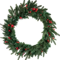 Traditional Pine & Red Berry Wreath Green (60cmD)