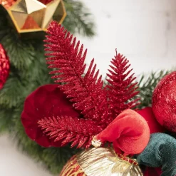 Traditional Pine Leaf Pick Pack 6 Glitter Red (17cmH)