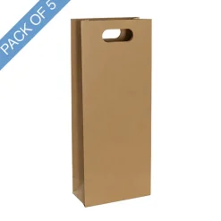 Two Bottle Kraft Wine Bag Pack 5 Brown (17Wx9Gx42cmH)