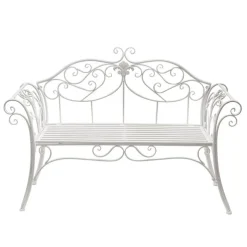 Two Seater Classic Metal Garden Bench White (132x46x89cmH)