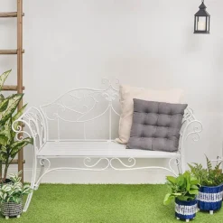 Two Seater Classic Metal Garden Bench White (132x46x89cmH)
