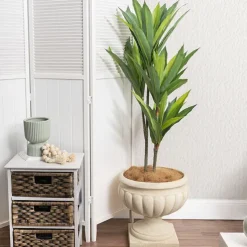 Urn Fibreglass Ribbed 43Dx43cmH Weathered Ivory