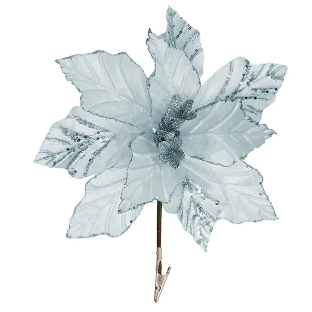 Velvet Poinsettia Clips Pack 3 Blue (32cmDx10cmH)