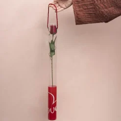 Velvet Rose Bud & Acetate Cylinder Love Tube Red (5.5x60cmH)