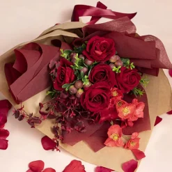 Velvet Rose x 9 Heads Bouquet Dark Red (9cmDx44cmH)