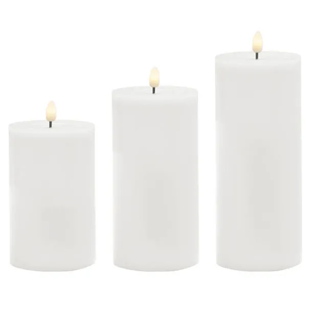 Wax LED Trueflame Event Pillar Candle Set White 10x15/20/25