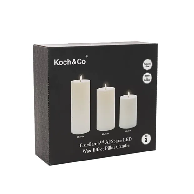 Wax LED Trueflame Event Pillar Candle Set White 10x15/20/25