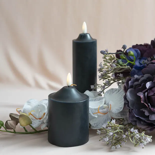 Wax LED Trueflame Flickering Pillar Candle Black (7.5X10cmH)