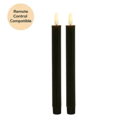 Wax LED Trueflame Fluted Taper Candle Black 2PK (2x24.5cmH)