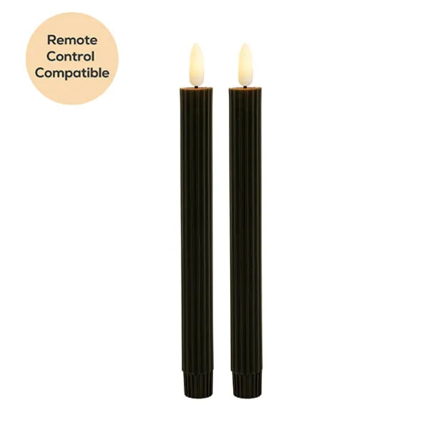 Wax LED Trueflame Fluted Taper Candle Black 2PK (2x24.5cmH)